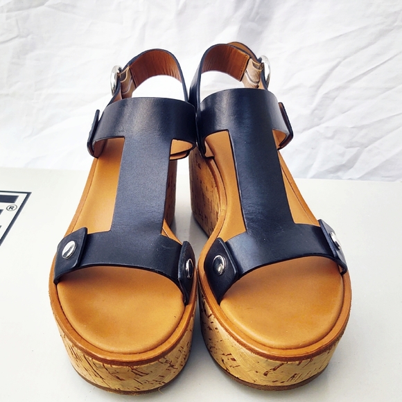 Frye Black Leather Alva Platform Sandals- Size 8 - Picture 6 of 11